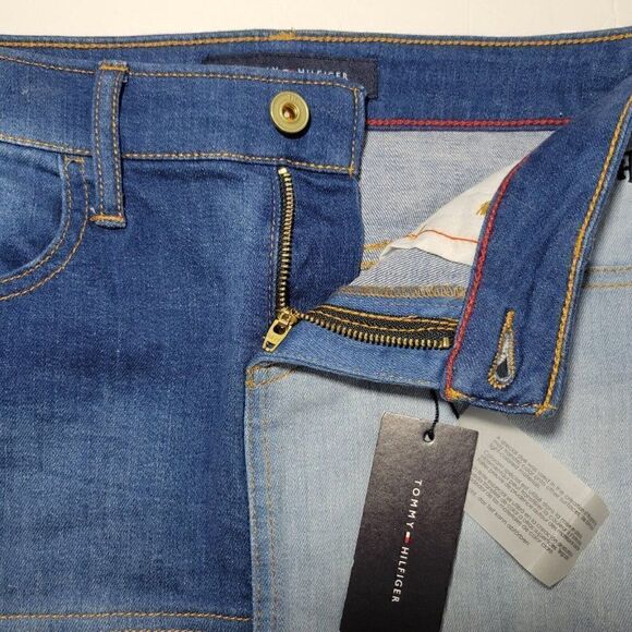 Tommy Hilfiger Jean Skirt Womens Size 2 Patchwork Denim Pockets Logo NWT - Picture 7 of 12